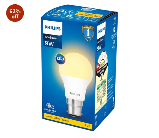 Philips Base B22 9-Watt LED Bulb (Golden Yellow)