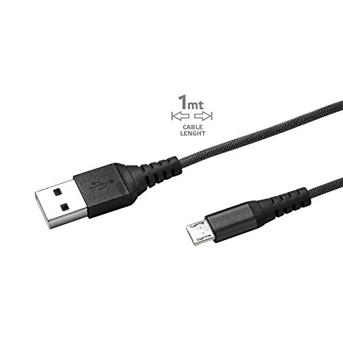 Celly USB Type A to Micro USB Data and Charging Cable, Turbo Charge Compatible, Nylon Braided and Heavy Duty Protection, Ultra-Resistant Cable with Aluminium Connectors, 1Meter (Black) (USBMICRONYLBK)