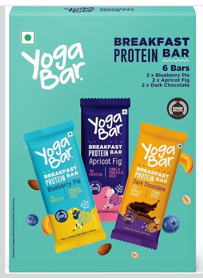 Yogabar Breakfast Bars Variety Pack | Daily Protein Bar | High Energy & Nutrition Bars | High Protein and Fibre | Pack of 6 Protein Bar x 45g | No Preservatives