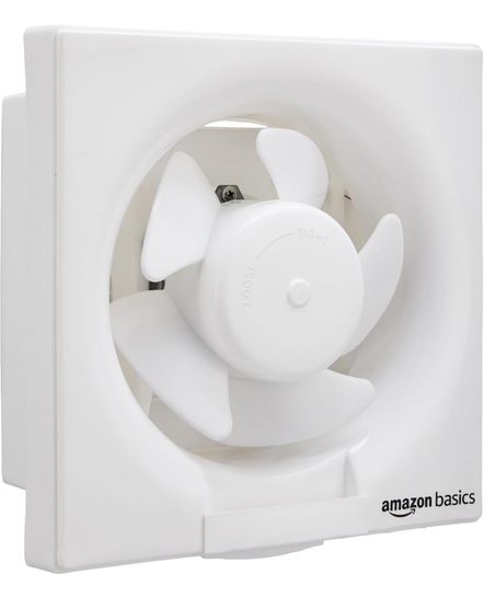 Amazon Basics Ventilation 6" Fan | 30W | 5 Blades | 150 mm | 5.6 dB Low Noise | Window Mount | Wall Switch Control | White Plastic