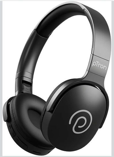 pTron Studio w/ 60Hrs Playtime, Wireless Over-Ear Headphones with HD Mic, Dual-Device Pairing, Immersive Sound, 40mm Drivers, BT5.4, 3.5mm Aux Port, TF Card Slot & Type-C Fast Charging (Jet Black)