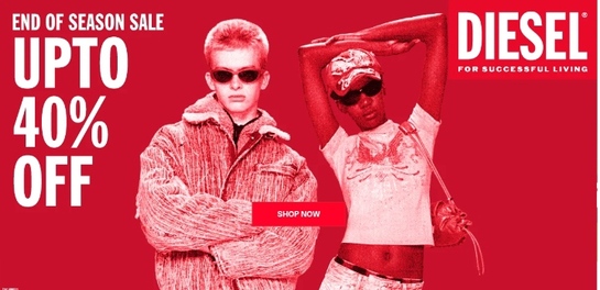 Diesel End of Season Sale | Up to 40% OFF + Flat 40% OFF on Bags & Wallets