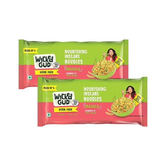 Loot - WickedGud Whole Wheat Masala Noodles Pack of 4 x 4 Qty (32 Individual pcs total)