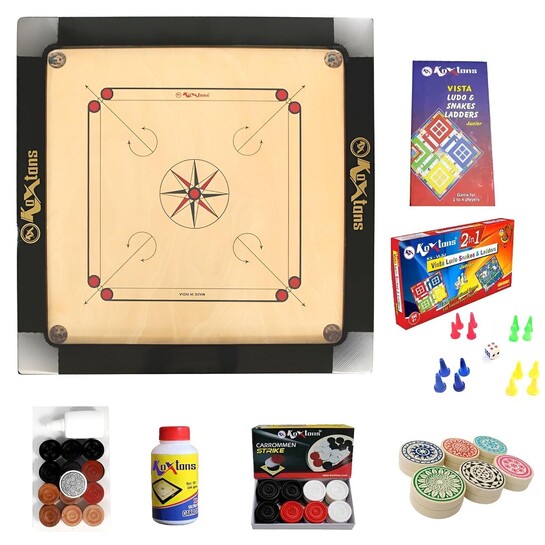 Carrom Board 36 INCH Full Size with 3" Border & (Super) with STRICKER & Accessories and Vista 11 INCH Ludo Snakes and Ladder