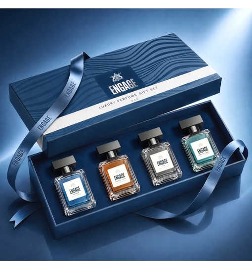 Engage Gift Set Luxury Travel Perfume, Long Lasting Fragrance, Wedding Hamper(25mlx4) Eau de Parfum 80 ml (For Men)