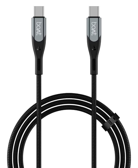 boAt Type C to C 65W Fast Charging Cable with 480 Mbps Data Transfer, Tangle-Free Cable in Premium Nylon Braided Design (Carbon Black)