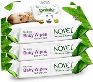 NOVEL Baby Wipes 80 Sheets pack of 3/with Lid (240 Wipes)