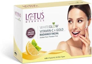 LOTUS HERBALS WhiteGlow Vitamin C + Gold Radiance Facial Kit | Helps Reduce Dark Spots | 57 g (5 x 11.4 g)