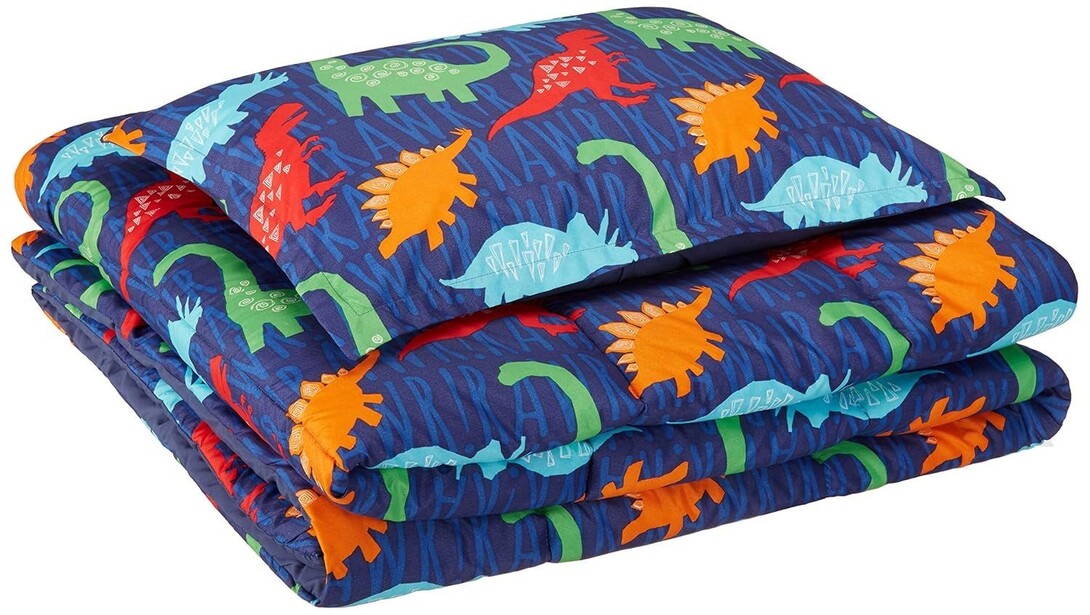 (update Price Drop)AmazonBasics Kid's Comforter Set - Soft, Easy-Wash Microfiber - Twin, Multi-Color Dinosaurs