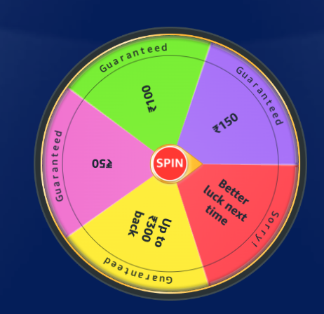 Funzone Spin and  Win Guarateed rewards up to Rs 500,(user specific)