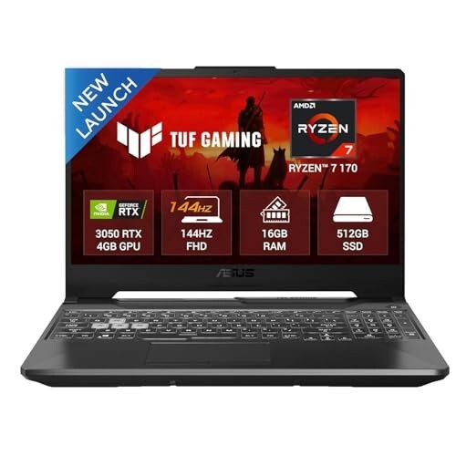 ASUS TUF A15, AMD Ryzen 7 170, RTX 3050-4GB, 16GB RAM (Upgradeable), 512GB SSD, FHD, 15.6"(39.6 cm)Gaming Laptop
