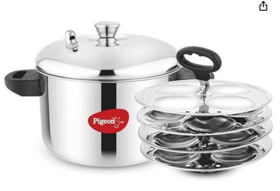 Pigeon Stainless Steel Idly Maker 4 Plates Compatible with Induction and Gas Stove