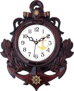 GrabBasket Analog 31 cm X 24 cm Wall Clock (Brown, Black, With Gl...more