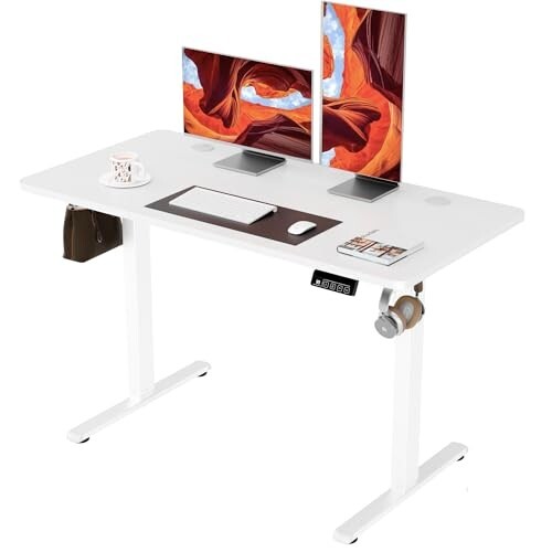 ERGOMAKER Electric Standing Desk 120x60cm (47.2"x23.6"), Height Adjustable Sit Stand Desk with Splice Board for Home Office(White Frame + White Desktop)