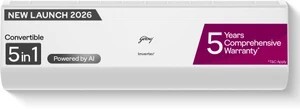 Godrej 2026 Model 2 Ton 3 Star Split Inverter with 5-in-1 convertible | AI Powered| Heavy Duty Cooling at 52 degree celsius|i-Sense technology AC (AC 2.0T EC HIC 24J3TS WA, White)