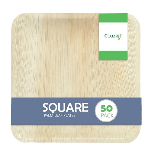 Clazkit 50 Pack Areca Square Palm Leaf Plates (6" X 6")