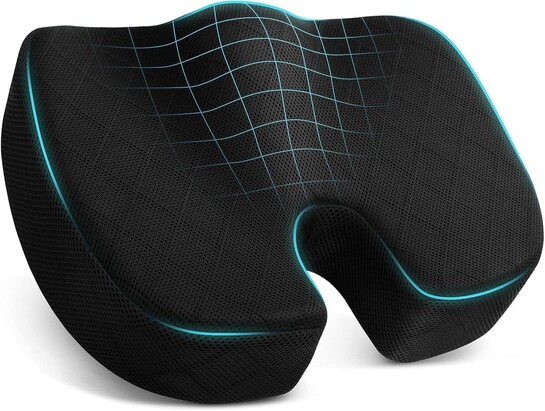 Voltonix Memory Foam Seat Cushion | Non-Slip | Office Chair Car Desk | Back Relief | Black
