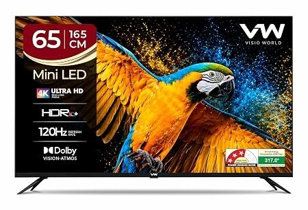 VW 165 cm (65 inches) 4K Ultra HD QLED Smart Mini LED Google TV VW65MINIQ1