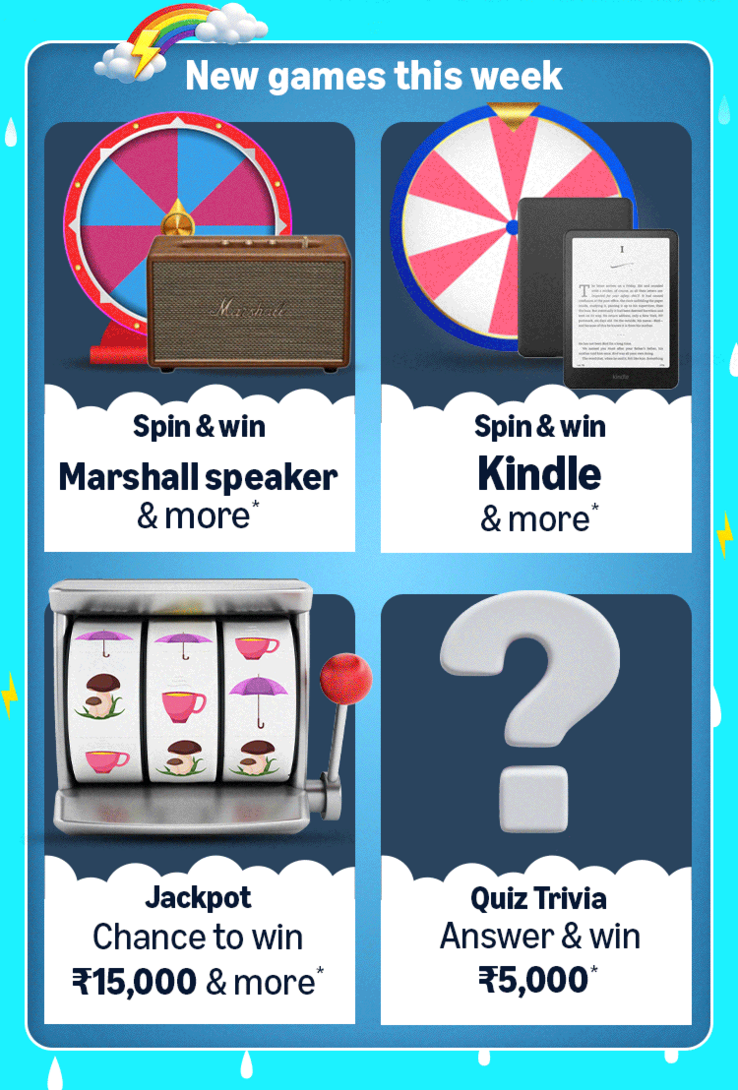 Monsoon Edition Amazon Funzone Spin and Win (Rs 100 Back on Rs 500 Order Reward)