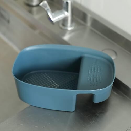 Kuber Industries Kitchen Organizer with Soap Holder|Premium PP|Durable & Sturdy|Multipurpose Bathroom Shelf|Smart Drainage Holes|TM21001|Pack of 3|Blue