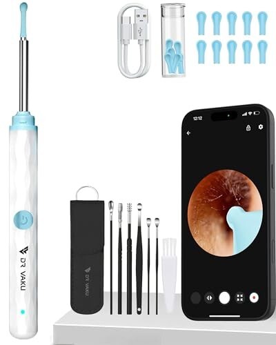Dr Vaku® Earocam Ear Cleaner Earwax Removal Tool with Extra Cleaning Kit (Set of 8) HD Camera Wifi Connection & 6 LED Lights Endoscope Tool for iOS & Android + 11 Silicone Tips Free- White