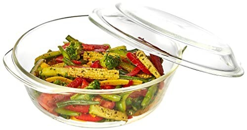 Amazon Brand - Solimo Borosilicate Glass Casserole-Cum-Serving Bowl with Lid 2 L | Transparent
