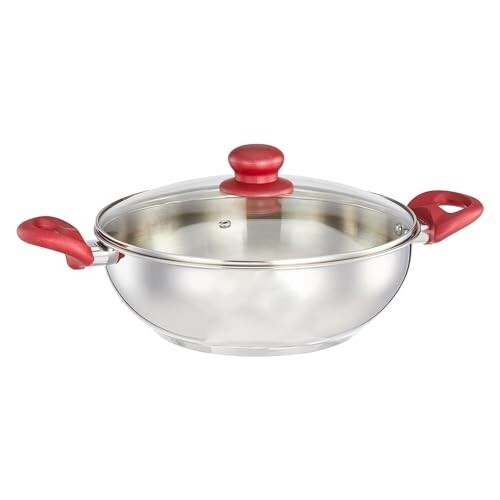 Amazon Brand - Solimo Stainless Steel Impact Bottom Kadhai with Glass Lid (26 cm) 