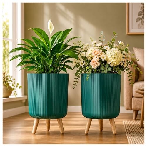 Eightiz Store Modern Green Flower Pot with Plastic Legs (Green, Pack of 2) [11% coupon discount]