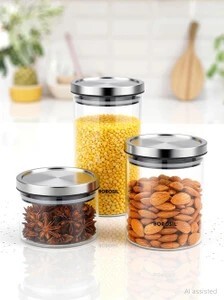BOROSIL Glass Grocery Container  - 1800 ml (Pack of 3, Clear)