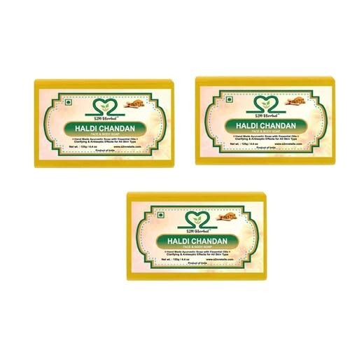 Handmade Haldi Chandan Soap (Pack of 3 x 125g) | Sandalwood & Turmeric Ayurvedic Bath Soap with Glycerine | Deep Cleansing, Nourishing & Moisturizing Herbal Soap | Suitable for Men & Women 