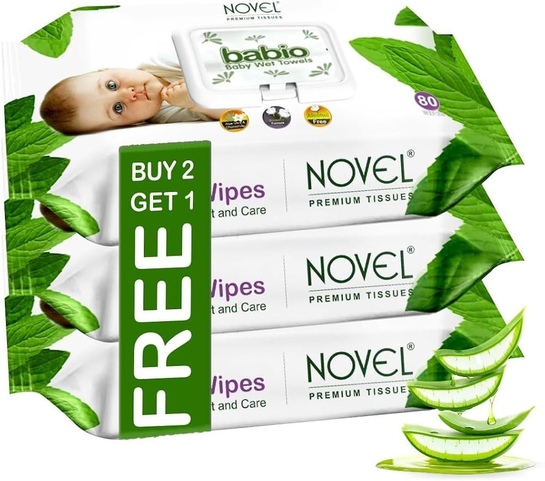 Novel Baby Wet Wipes 240 Count | Aloe Vera Chamomile Vitamin E | pH Balanced | Paraben Free