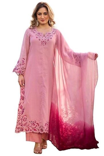 GoSriKi Kurta Sets for Women Viscose Embroidered 3 Piece Set Women