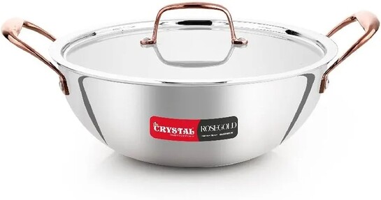 Crystal TriPro -Triply Stainless Steel Extra Deep Kadai with Lid - 26 cm (Induction Bottom)