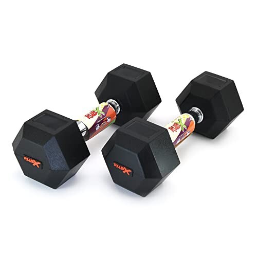 RUBX Rubber Coated Professional Exercise Hex Dumbbells (Pack of Two) 1