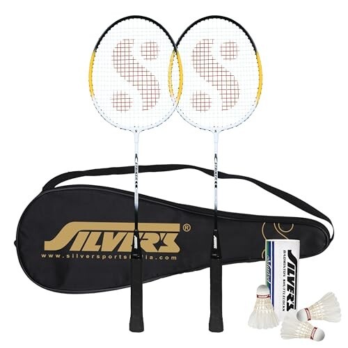 Silver's Aluminium Stricker Badminton Kit (2 Racquets with Full Cover, 1 Box Feather Shuttlecock Pack of 3)