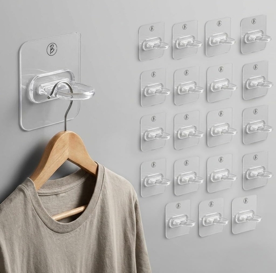 Btag Round StIcker Wall Ring Hook Pack of 20 Multi Functional |Damage-Free Hanging for Kitchen, Bathroom, Office | Easy Install, Long-Lasting Hold for Any Room | Waterproof & Rust-Proof Design (Transparent_PO20)