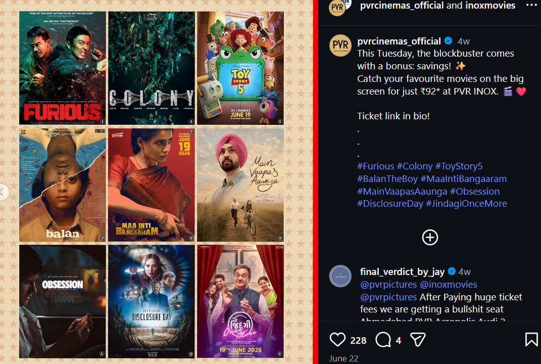 Movies Available in PVR Cinemas Blockbuster Mon-Thursday Offer 2026