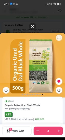 Organic Tattva Urad Black Whole  500g @25