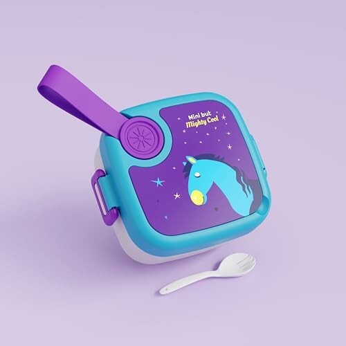 Stainless Steel Lunch Box with Spoon, Leak-Proof Kids Tiffin Box, Durable Eco-Friendly School Lunch Container for Boys & Girls | LUNCHMATE Mini But Mighty Cool (500 ML - Purple & Blue)