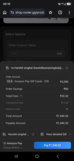 Amazon pay gc denom 200×10 qunantity  denom @3% off