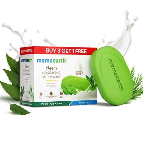 Mamaearth Neem Moisturizing Lotion Soap with Neem & Tea Tree for Skin Purification (3 + 1 Free) - (125 gm x 4)