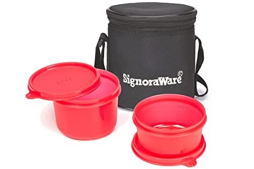 Signora Ware Executive Plastic Small Lunch Box Set with Bag, 2-Pieces, Red 300ml
