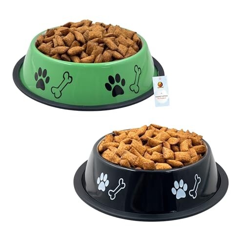 Foodie Puppies Stainless Steel Dog Bowl Combo (Medium, 700ml, Green + Black) 