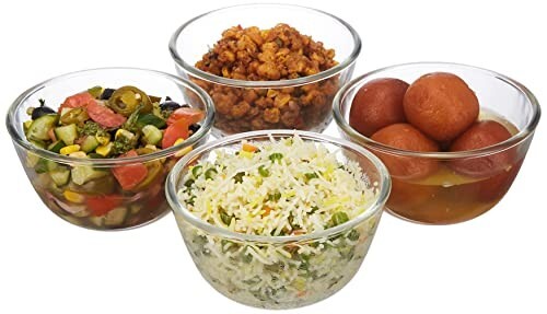 Amazon Brand - Solimo Borosilicate Round Glass/Mixing Bowl (Set Of 4 - 550 Ml), Transparent