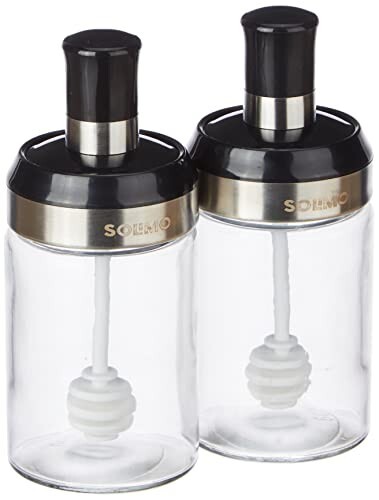 Amazon Brand - Solimo Borosilicate Glass Sauce Jar with Dipper, Set of 2 (250 ml Each) | Black