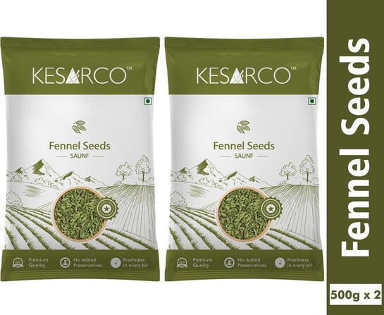 KESARCO Fennel Seeds (Saunf) 1kg | Premium Quality Fresh Fennel | Aromatic Cooking Spice (2 x 0.5 kg)