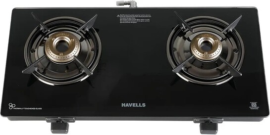 Havells GEOSLIM Gas stove |2 Heavy Duty Forged Brass Burner|6 mm Toughened Glass|Premium Valves