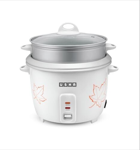 USHA RC18GS2 Steamer 700 Watt Automatic Rice Cooker 1.8 Litres with Powerful Heating Element, Keep Rice Warm for 5 Hrs(White)