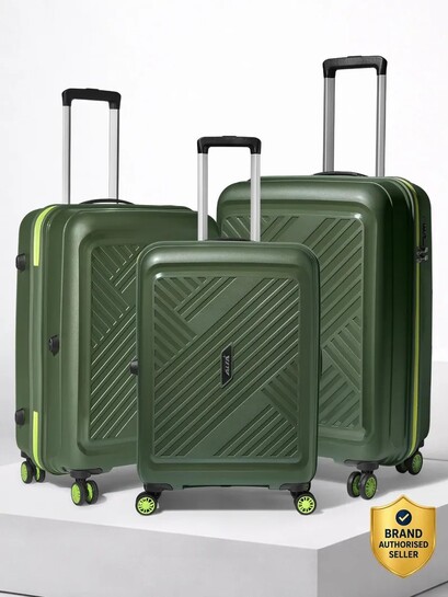 ALFA by VIP Hard Body Set of 3 Luggage 8 Wheels - Rhino Strong Hard Side Luggage | Trolley Bag With Flushed Combination Lock - Dark Green