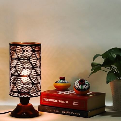 Lexton Moroccan Style Hand-Etched Iron Made Bedside Table lamp  (Pack of 1, Bulb Not Included)